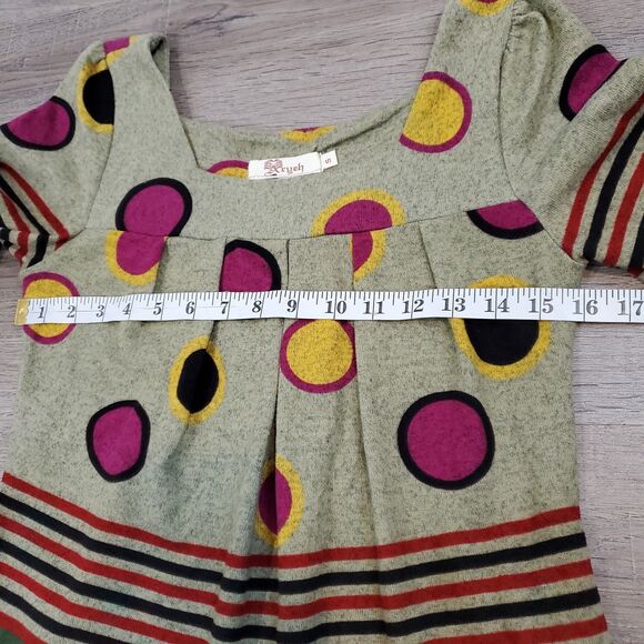 Aryeh Longsleeve Tunic Top Tie Back S Polka Dot Artsy Art to Wear Boho Retro - Picture 6 of 11